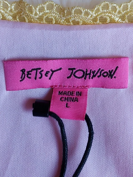 Betsey Johnson NWT Coquette Dollette Pink Gold Floral Lace Bow Slip Mini Dress L - Picture 7 of 9